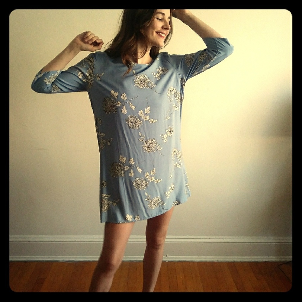 Spring Floral Shift Dress Light Blue